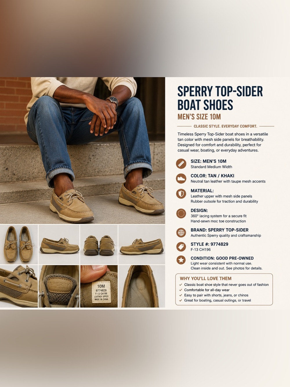 Sperry Men’s Tan Khaki Leather Boat Shoes